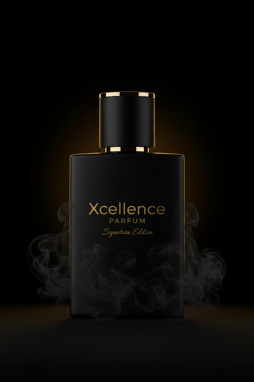 DON CAPO Extrait de Parfum – Schwarzer matter Flakon mit eingravierten Schriftzügen "Xcellence Parfum" und "Signature Collection" vor dunklem Hintergrun