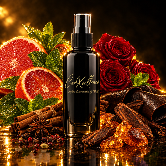 Maskulines Autoparfüm Spray Golden One 100ml von CarXcellence: Grapefruit, Blutorange und Minze beleben den Auftakt, Rose, Zimt und Gewürze bilden das würzige Herz, Leder, Amber und Holznoten sorgen für tiefe, langanhaltende Präsenz im Innenraum.