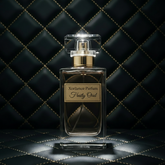 Xcellence Parfum Fruity Oud Extrait de Parfum 50ml – orientalisch-fruchtiger Unisex-Duft mit Maracuja, Oud, Rose, Safran und 40% Parfümöl, Made in Germany