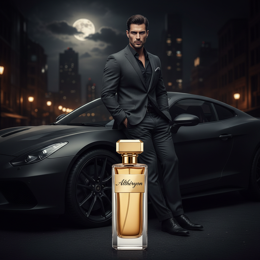 Althéryon Bundle – Xcellence Parfum Herren Extrait de Parfum 50ml & Autoparfüm Spray 100ml, eleganter Mann am schwarzen Luxusauto, Bourbon-Vanille, Zitrus & Holz, 57,95 €
