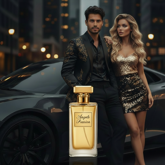 Angels Passion Bundle – Xcellence Parfum & Autoparfüm Spray, elegantes Pärchen am Luxusauto, 57,95 €