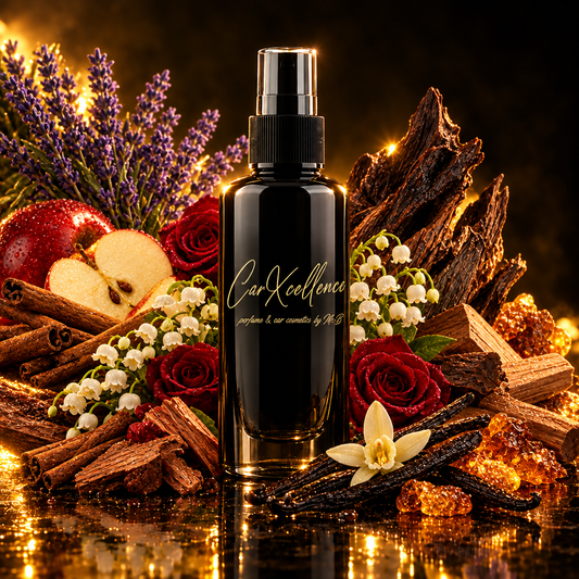 Elixir Deux Autoparfüm Spray 100ml – luxuriöser Autoduft von CarXcellence, der Lavendel, Palisanderholz, Apfel und Zimt mit einem Herz aus Zedernholz, Maiglöckchen und Rose verbindet und auf Oud, Sandelholz, Moschus, Amber und Vanille ausklingt. Hochkonzentriertes Parfümöl, sparsam dosierbar.