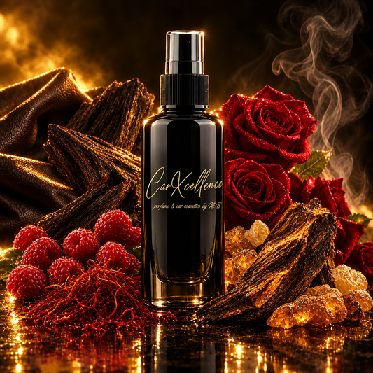 Autoparfüm Spray Lombrae Noir 100ml, rauchig-ledriger Autoduft von CarXcellence: kostbares Oud, weiches Leder und intensiver Weihrauch, akzentuiert von Himbeere, Safran, Rose und Amberholz. Höchste Duftöl-Konzentration für raumfüllende Ausstrahlung.
