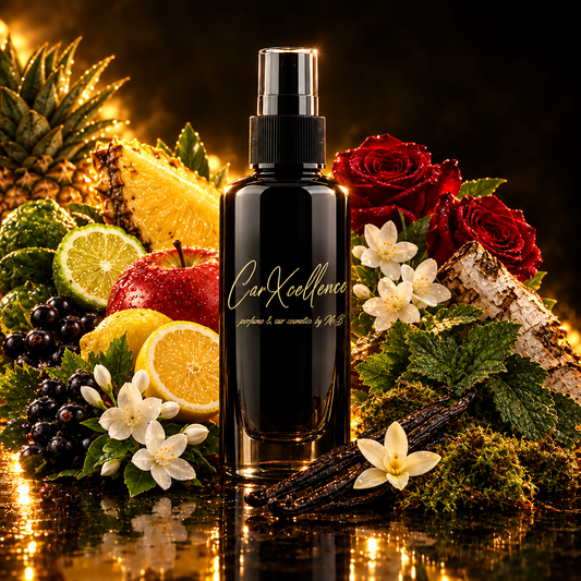 Adventure Autoparfüm Spray 100ml – fruchtig-chypriger Autoduft von CarXcellence mit Bergamotte, schwarzer Johannisbeere, Ananas, Apfel und Zitrone, einem Herz aus Birke, Patchouli, Rose und Jasmin sowie Moschus, Eichenmoos, Ambergris und Vanille im Fundament.