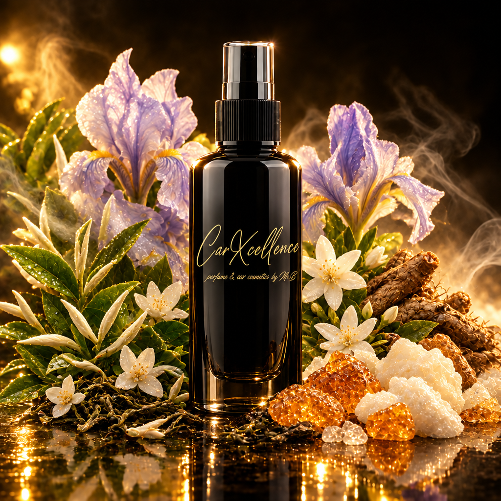 Ask 100ml Autoparfüm Spray von CarXcellence, ein klarer Frischeduft fürs Auto: weißer Tee und strahlende Frische im Auftakt, pudrige Iris und sanfter Jasmin im Herzen, Iso E Super, Amber und weißer Moschus im dezenten Ausklang. Elegant statt aufdringlich.