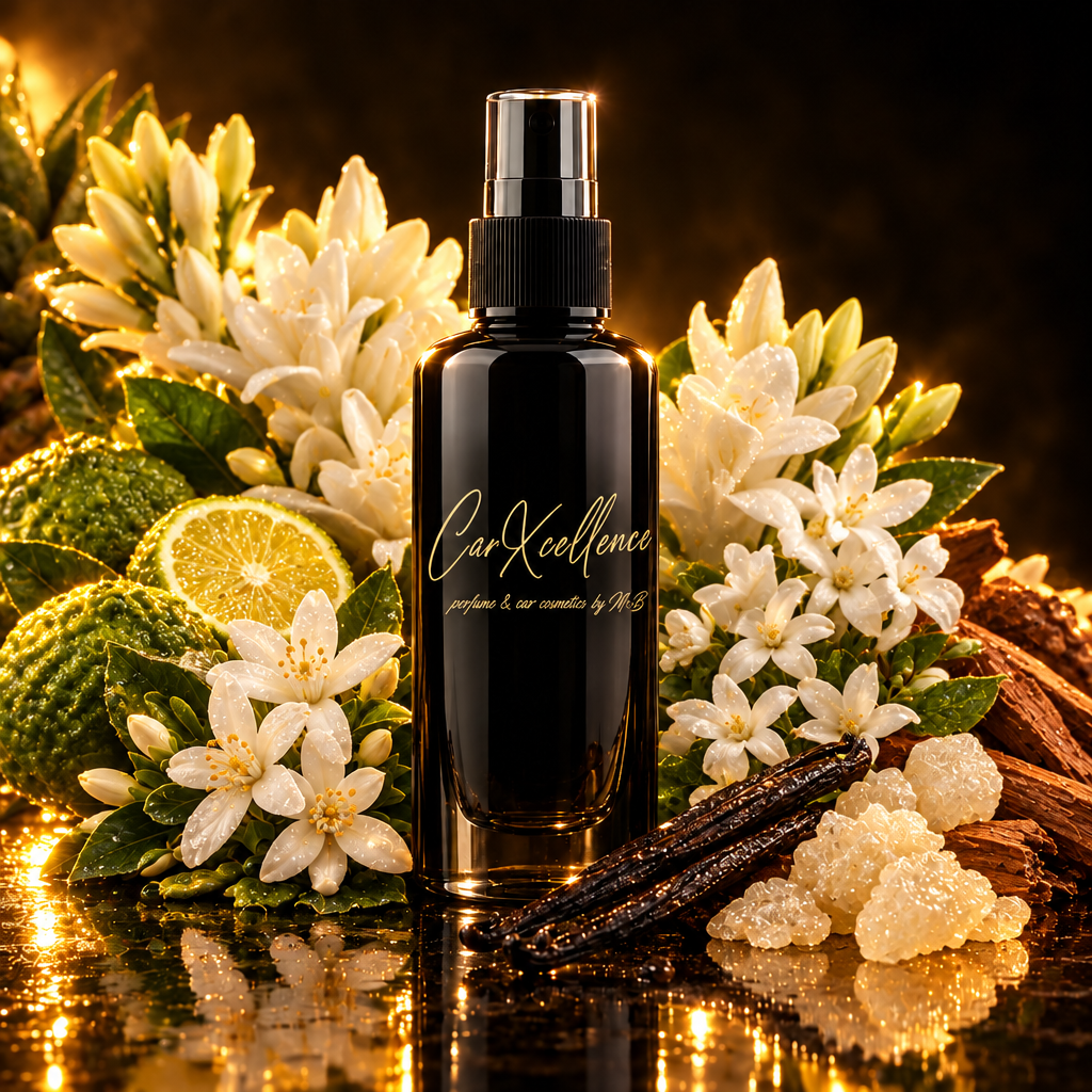 My Decision 100ml Autoparfüm Spray von CarXcellence – blumiger Autoduft mit Bergamotte und Orangenblüte, einem Herz aus Tuberose und indischem Jasmin und einer Basis aus Vanille, weißem Moschus und Zedernholz. Bis zu 7 Tage Duft im Fahrzeuginnenraum.