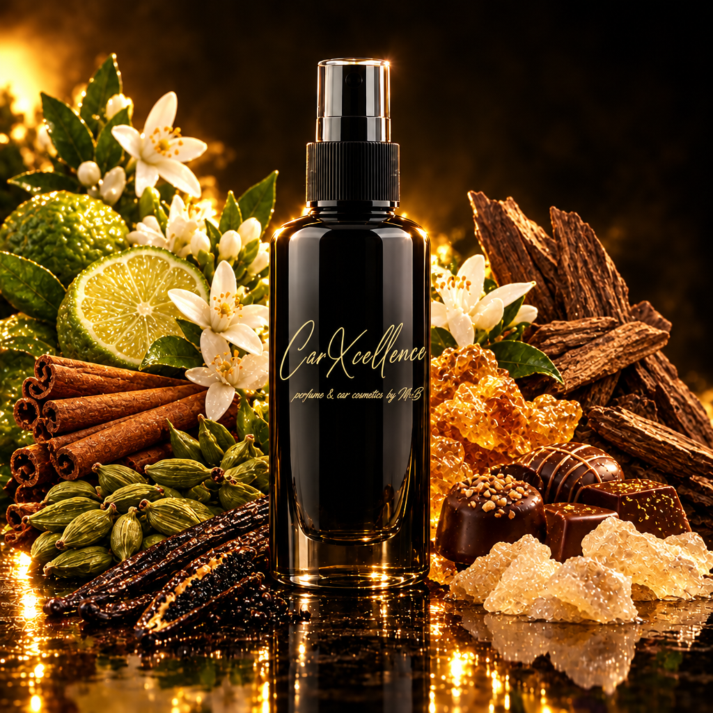Autoparfüm Spray Althéryon 100ml, süß-würziger Gourmand-Autoduft von CarXcellence: Orangenblüte, Bergamotte, Zimt und Kardamom treffen auf Bourbon-Vanille und Elemiharz, getragen von Guajakholz, Ambroxan, Praline und Moschus. Überragende Beständigkeit im Innenraum.