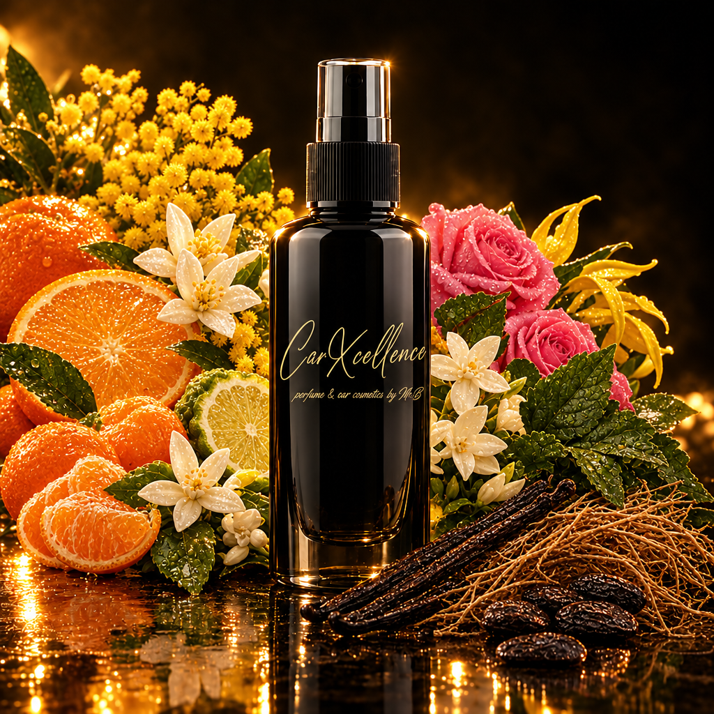 French Girl Autoparfüm Spray 100ml – orientalisch-blumiger Autoduft von CarXcellence mit Orange, Mandarine, Orangenblüte und Bergamotte, einem Bouquet aus Mimose, Jasmin, Rose und Ylang-Ylang sowie Patchouli, weißem Moschus, Vanille, Vetiver und Tonkabohne.