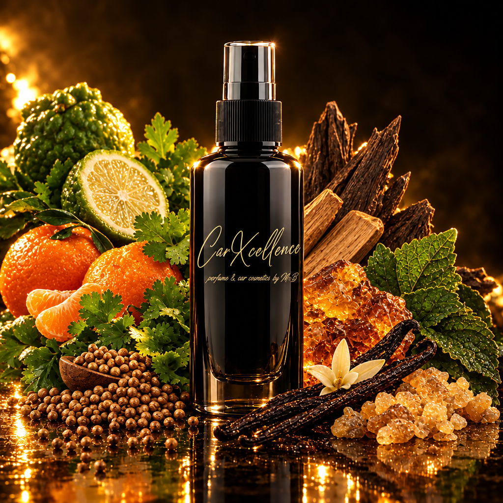 Selam Autoparfüm Spray 100ml von CarXcellence, orientalisch-würziger Autoduft mit Bergamotte, Mandarine und Koriander im Auftakt, Ambra, Sandelholz und Oud im Herzen sowie Patchouli, Moschus, Vanille und Weihrauch in der Basis. Warme Tiefe fürs Cockpit.