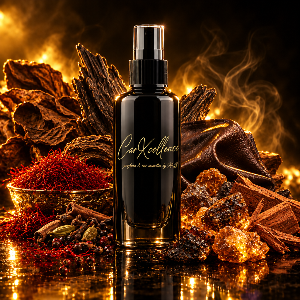 Autoparfüm Spray Max Dosed Oud 100ml – kraftvolles Autoparfüm mit Safran und Gewürzen im Auftakt, dunklem Oud und Tabak im Kern, getragen von schwerem Leder, rauchigen Harzen und Zeder. Extrem lange Sillage im Fahrzeuginnenraum, hergestellt in Deutschland.